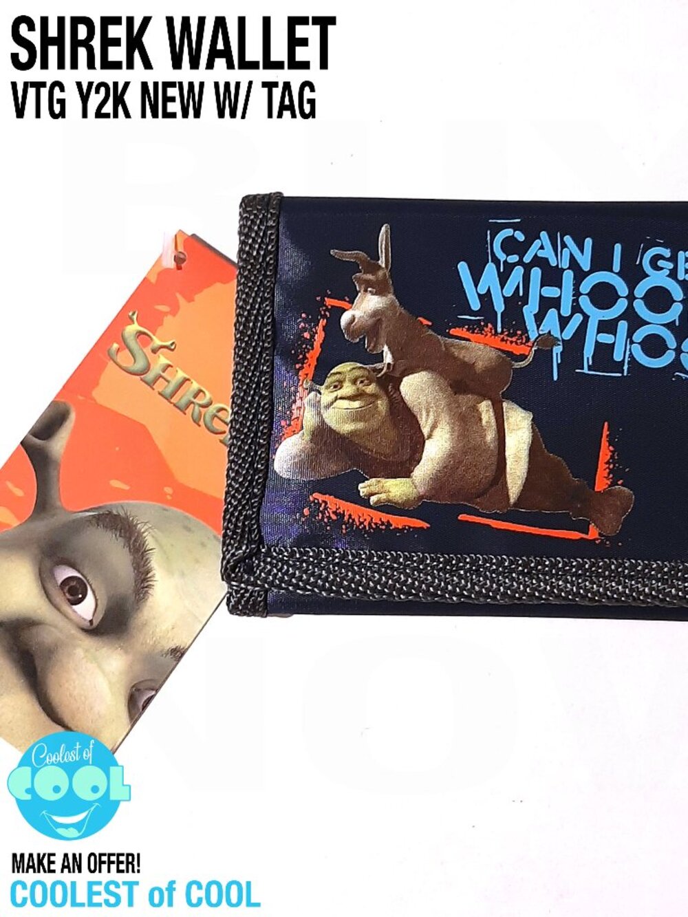 Vintage Y2K Shrek tri fold Wallet black nylon velcro new DreamWorks movie NWT